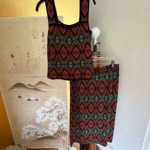 Peruvian Connection Aztec Pima knit skirt and tank top set